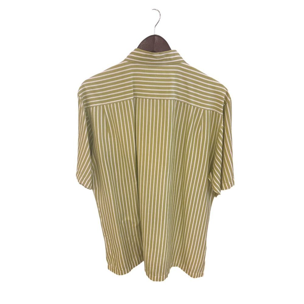 Fonte Green & White Striped Silk Tencel Short Sleeve Button-Up Shirt L - Picture 2 of 6